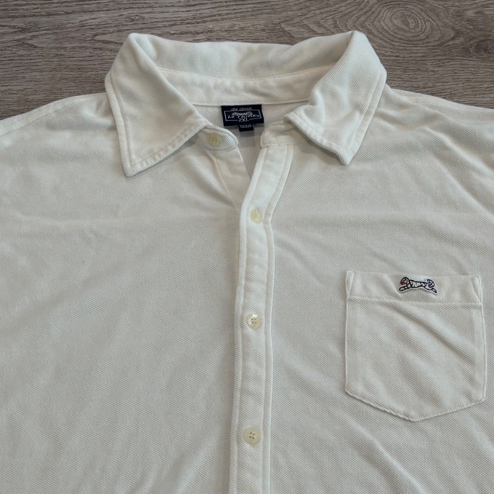 Le Tigre Button Down Shirt Mens 2XL White Pique Cotton Long Sleeve Logo Preppy